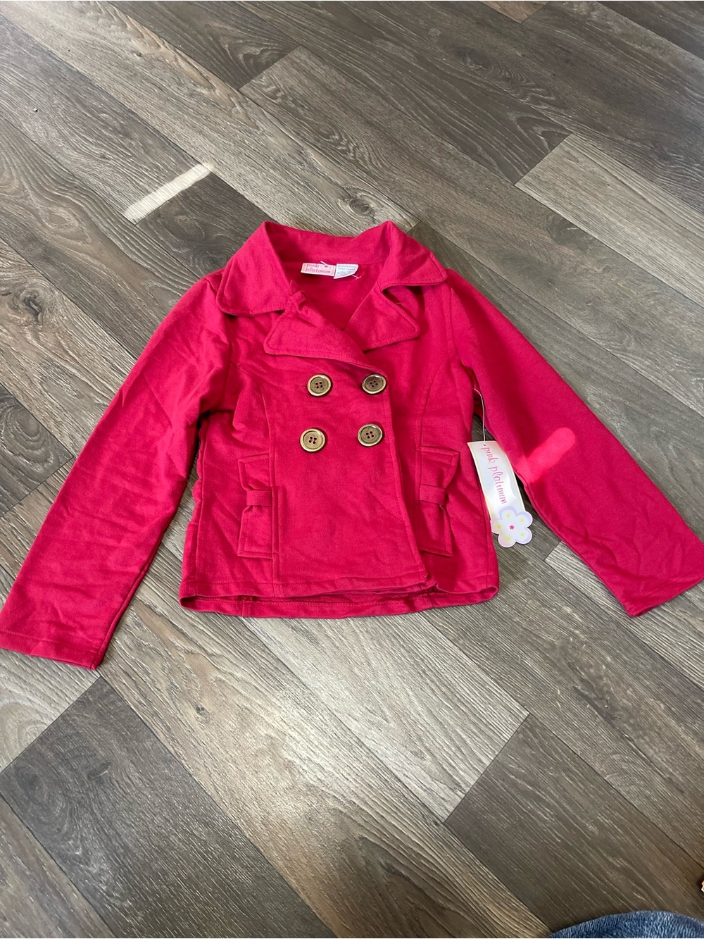 Girls' Red Double-Breasted Peacoat Jacket - Pink Platinum
